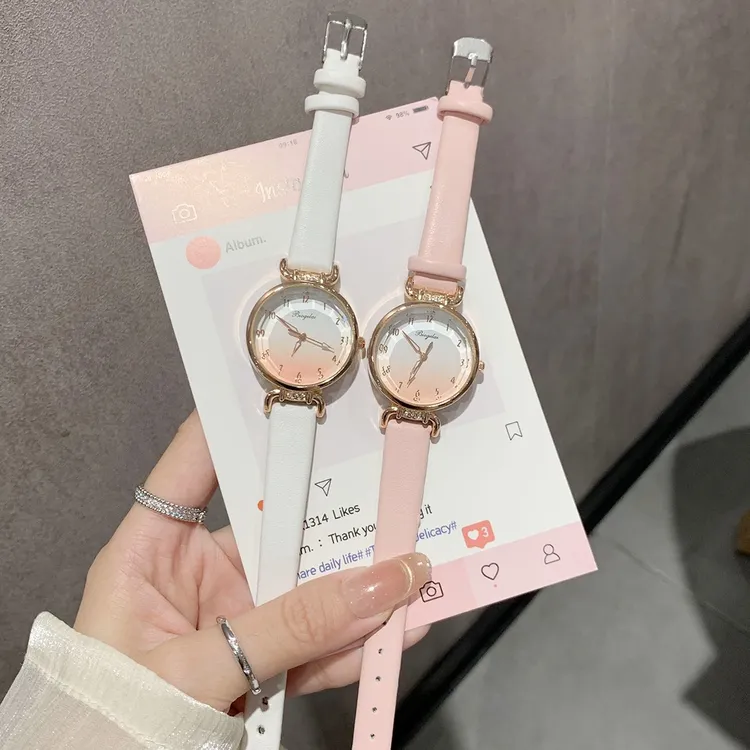 手表女款小众高颜值渐变色初高中学生简约百搭小清新少女风石英表