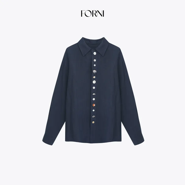 FORNI 新闻女王 高智通勤风定制纽扣天丝亚麻宽松衬衫上衣