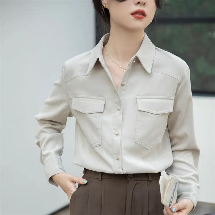 时尚磨毛衬衫女士2023新款秋冬法式高级感小个子别致厚款长袖上衣