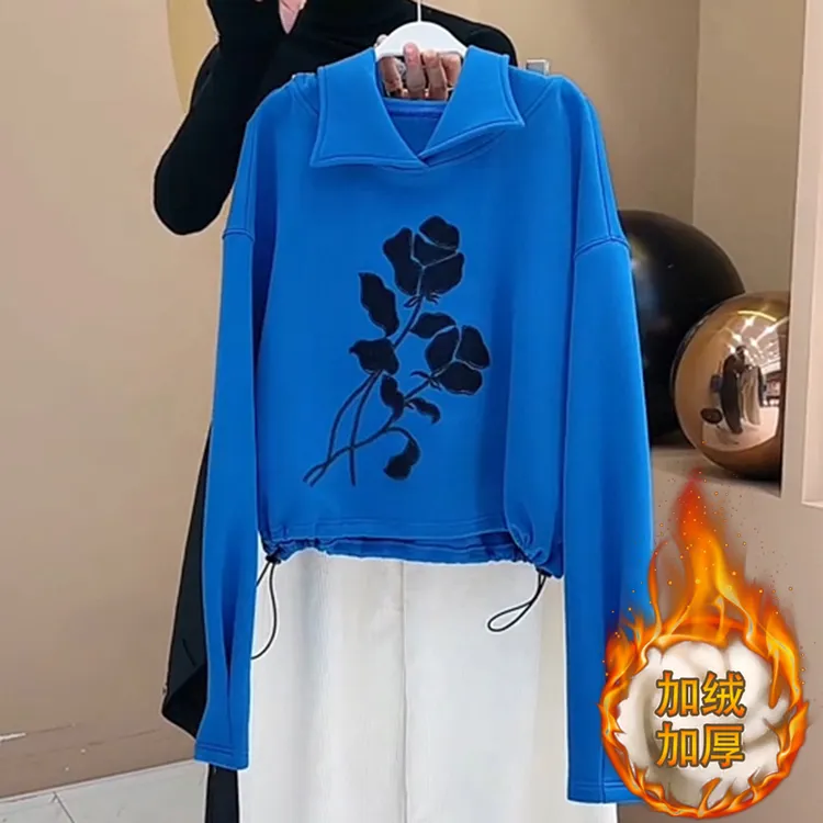 加绒加厚女款卫衣2024新款爆款洋气刺绣上衣高端时髦韩系入冬衣服