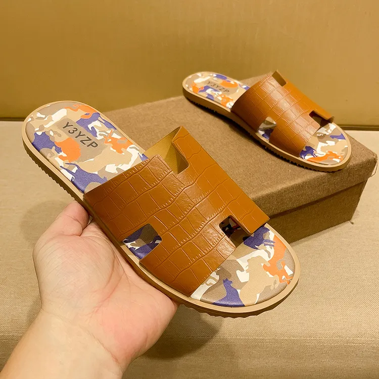 SCAVIOLA男款防滑拖鞋夏季真皮裂纹皮素面简约百搭时尚凉拖H拖鞋