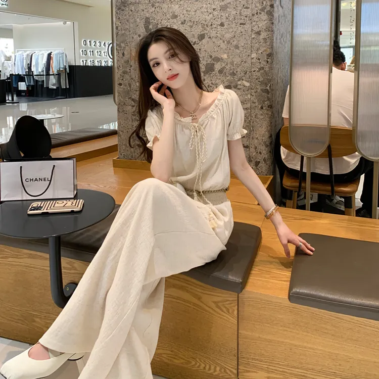 两穿短袖上衣阔腿裤时尚套装女夏季显瘦气质高级感洋气休闲两件套