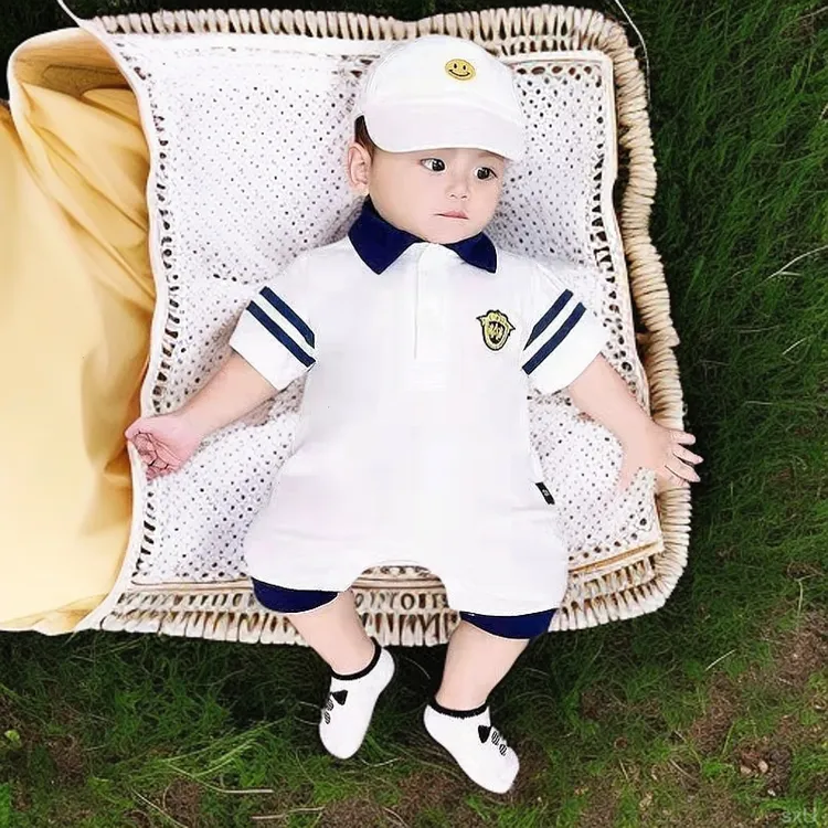 短袖棉爬爬服夏天夏季婴儿连体衣服男宝宝绅士baby新生儿哈衣夏装