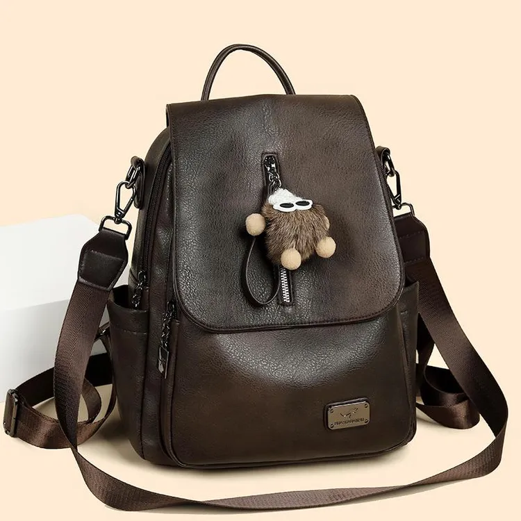 袋鼠双肩包女皮包2025新款时尚大容量女士轻便旅游包中年妈妈背包