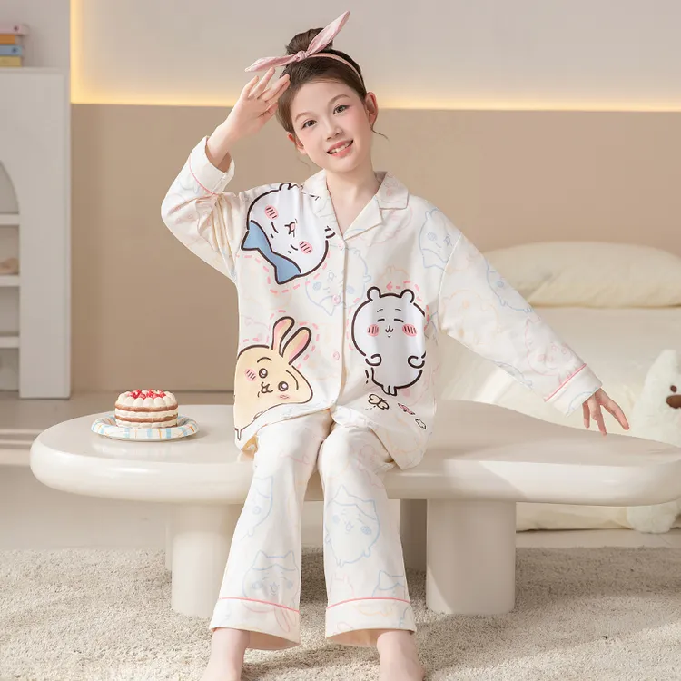 新款女童睡衣春秋季儿童纯棉长袖长裤大童女孩公主宝宝洋气家居服