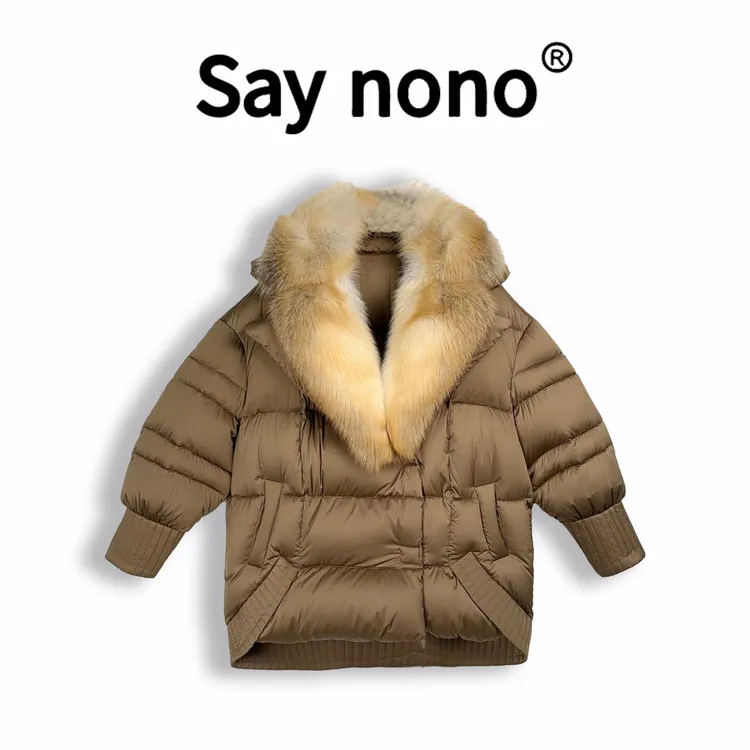 懒猫nono│Saynono 连帽狐狸毛领中长款90白鹅绒羽绒服WD2697