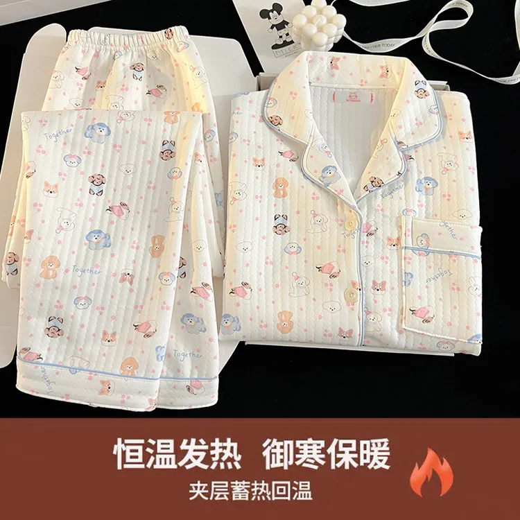 儿童睡衣宝宝家居服冬季加厚三层空气棉男女内衣套装新款