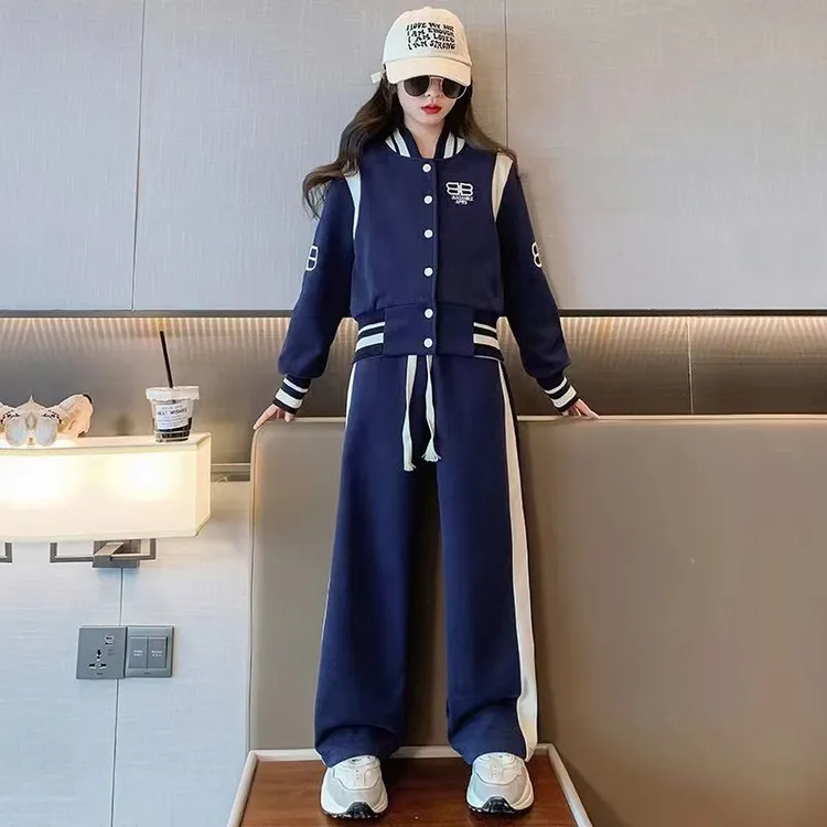 春装洋气韩版网红女童春秋套装2025新款中大童装儿童棒球服两件套