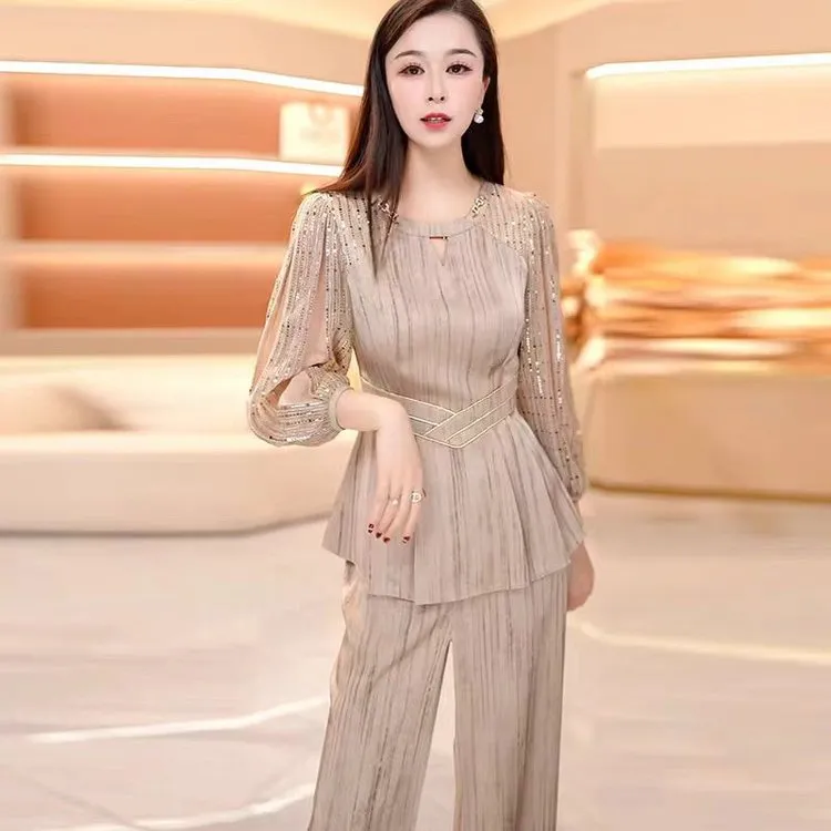 长袖修身连衣裙显瘦优雅晚礼服中老年女装妈妈装春装40-50岁洋气
