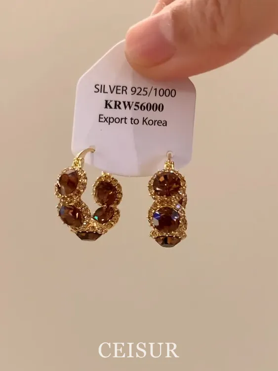 铜合金耳饰 复古美拉德闪钻圆圈耳环小众设计精致百搭个性耳饰女