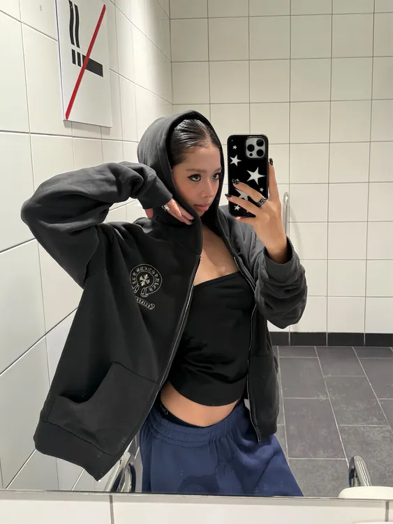 艺尙 美式复古哥特风连帽开衫印花卫衣男女宽松休闲百搭拉链外套