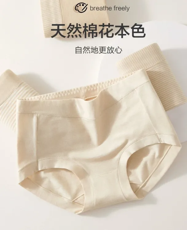 【天然彩棉女士3条装】中高腰薄款内裤舒适透气中腰简约女生内裤