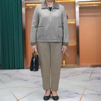 大码胖妈妈装加肥加大翻领针织拉链外套2025秋中老年休闲口袋上衣