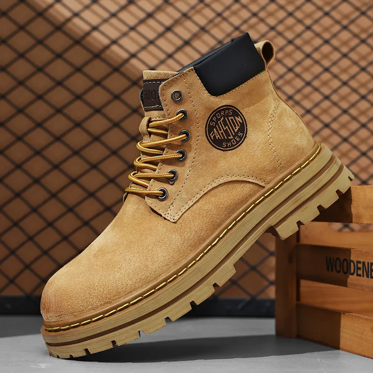 男士大黄靴男鞋冬季加绒保暖马丁靴英伦风靴子中帮高帮工装靴男款