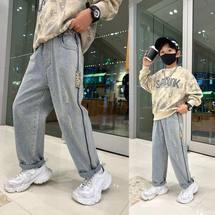 男童套装韩版洋气宽松春季儿童装中大童男孩春装牛仔裤卫衣两件套