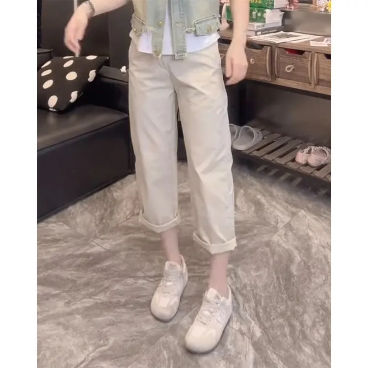 萱贝纯小个子高腰纸皮速干休闲裤女2025年夏季薄款时尚减龄直筒裤