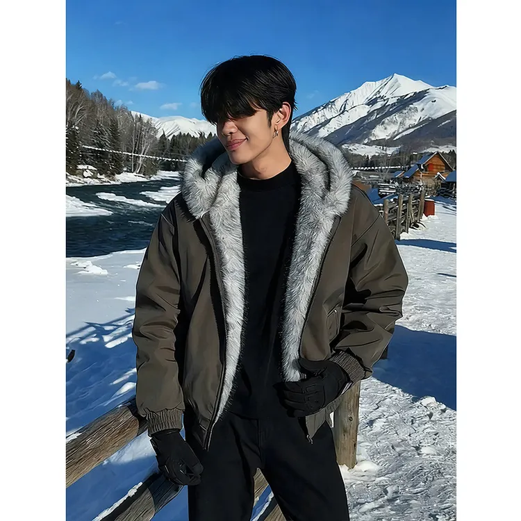 黑色狼王座山雕棉服外套男冬季美式重磅加厚连帽棉衣加绒保暖棉袄