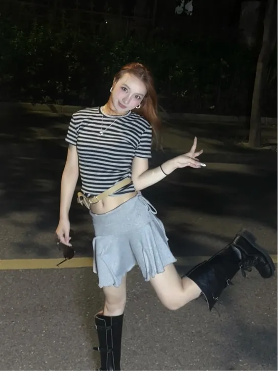 T恤百搭束身条纹短袖设计感撞色条纹洋气韩版抗起球