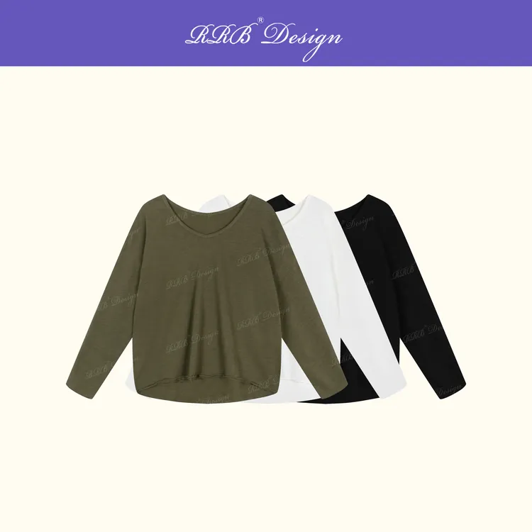 RRB Design「柔软色调」定制绒绒棉环保水洗拉毛宽松V领长袖上衣