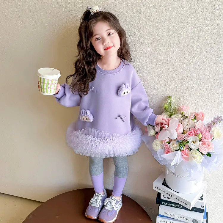 女童拉布布套装洋气儿童春秋季新款女宝宝网纱卫衣裙两件套小女孩