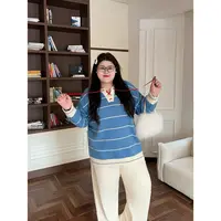 花契“清甜柚柚”大码女装冬季百搭200斤胖mm撞色氛围感毛衣16174-X