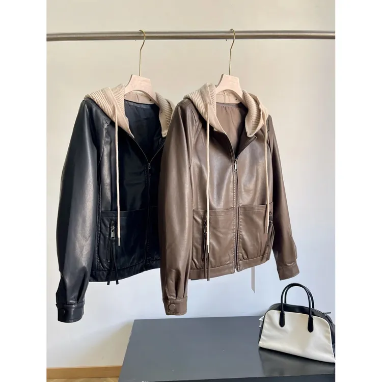 海宁真皮皮衣女款爆款2025年春季新款女士绵羊皮春秋短款连帽2315
