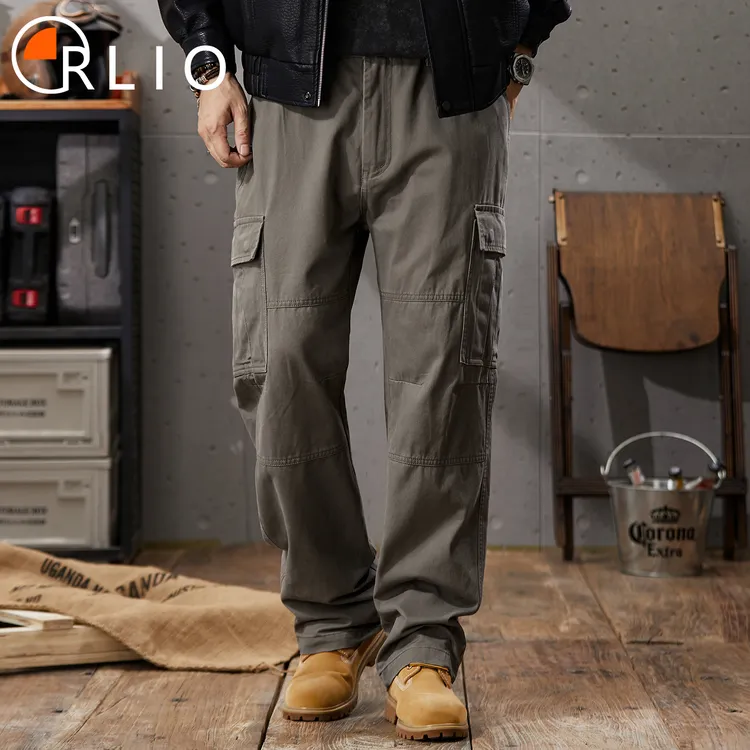 美式复古工装裤男士2025新款春秋季宽松直筒纯棉长裤重磅休闲裤子