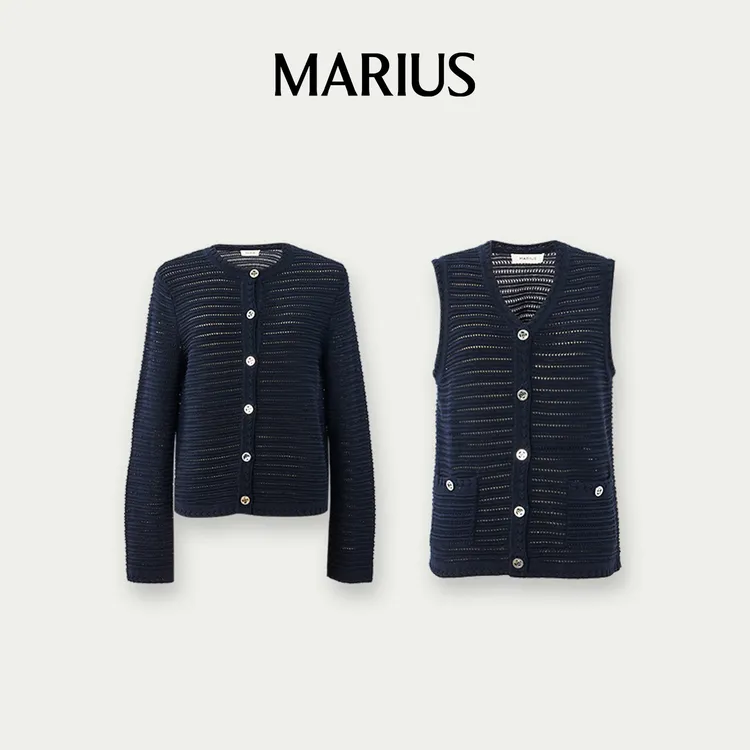 MARIUS "法式千层"立体镂空编织感法式优雅小香风针织开衫/马甲