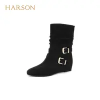 Harson/哈森秋冬新款时尚百搭中筒靴短筒女靴粗跟女鞋HA257146