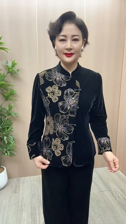 FY#8959开衫衣长65 中老年女装妈妈装 重工刺绣新中式加绒开衫