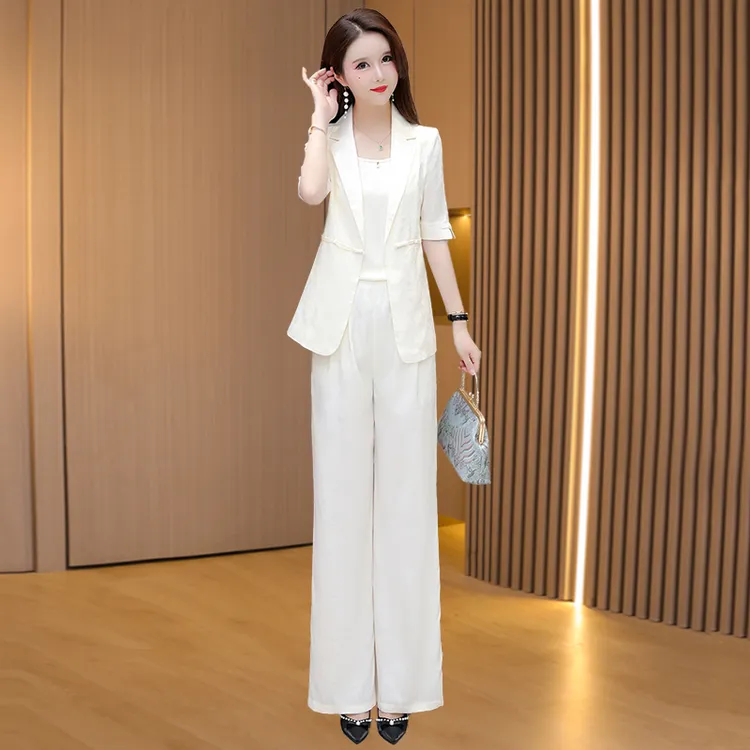 阔太太西装职业套装2025新款女早秋夏时尚洋气高贵气质白色三件套