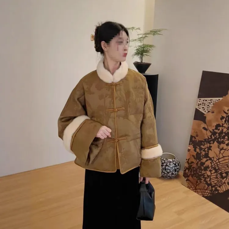 POLO领新中式国风超好看棉服外套保暖加厚小个子盘扣毛领棉服女冬