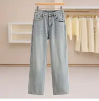 《魔M》韩版气质直筒加绒保暖百搭牛仔长裤新款品牌折扣