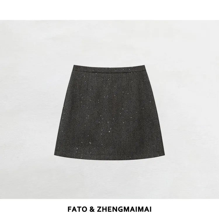 郑买买 碎冰星 秋冬款韩系ins百搭亮片灰色毛呢短裙 HH51021Q1