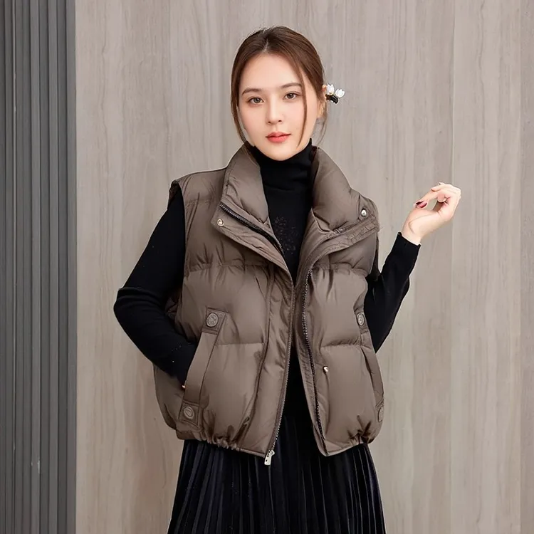 【300斤胖妹妹】欧韩立领棉服马甲女秋冬款短款面包服坎肩马夹外套