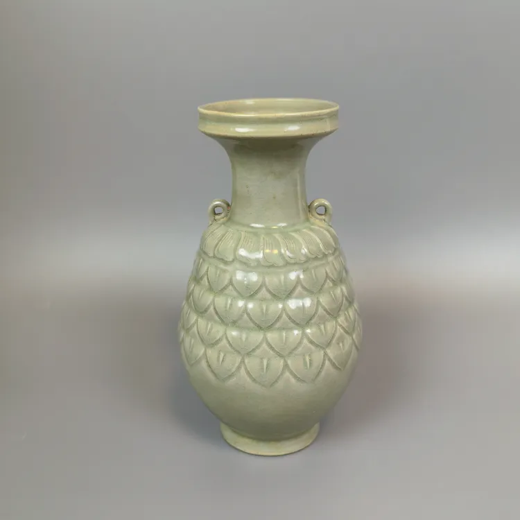 越窑老窑瓷，刻莲花盘口瓶。手工复古主人杯汝窑老物青瓷龙纹陶瓷