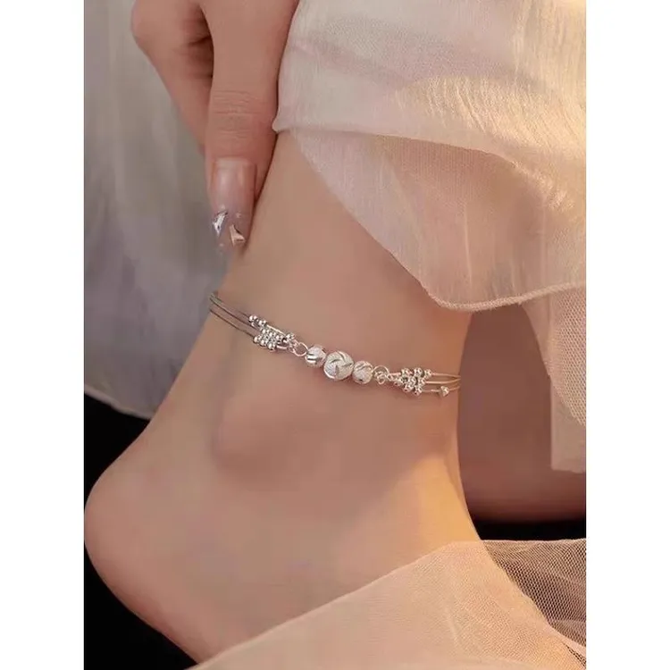 S925纯银转运珠脚炼女三生三世多层轻奢雕花圆珠成脚饰2025新款潮