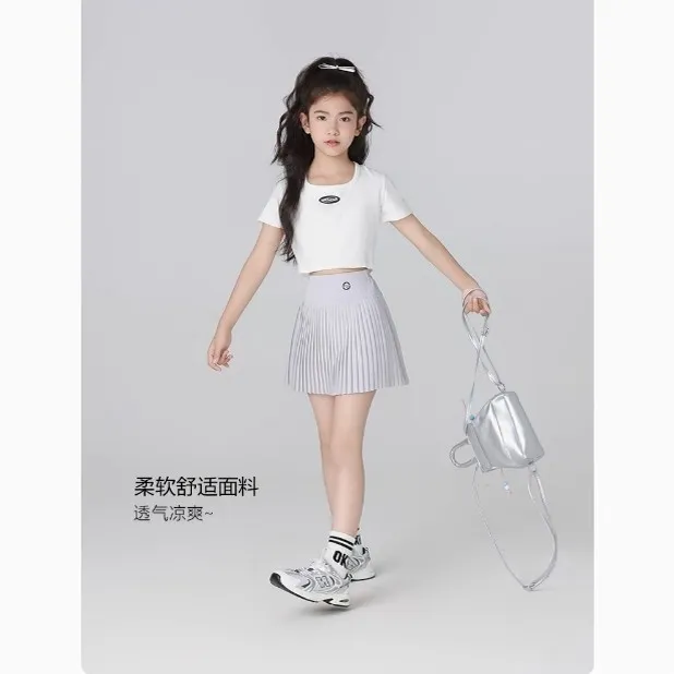 冰丝短裙速干夏季半身裙运动网球裙羽毛球夏款女童裙子百褶裙儿童