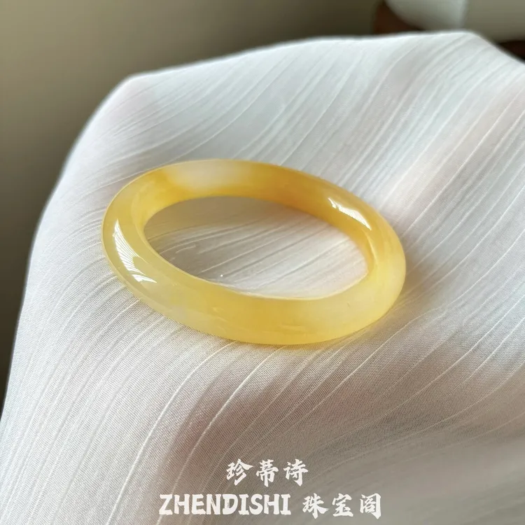 天然黄龙玉手镯冰种香槟金玉手镯叮当镯金丝玉镯子新中式国风气质