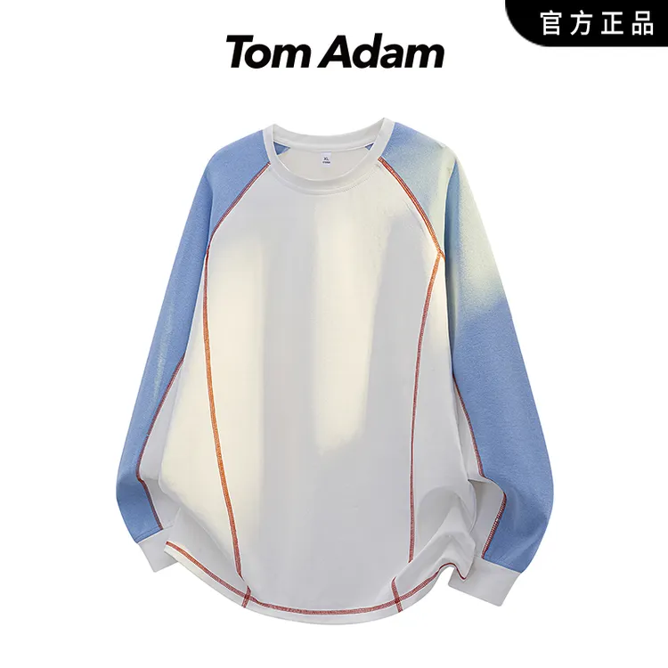 TOMADAM美式撞色圆领长袖T恤男秋季宽松休闲运动套头衫卫衣