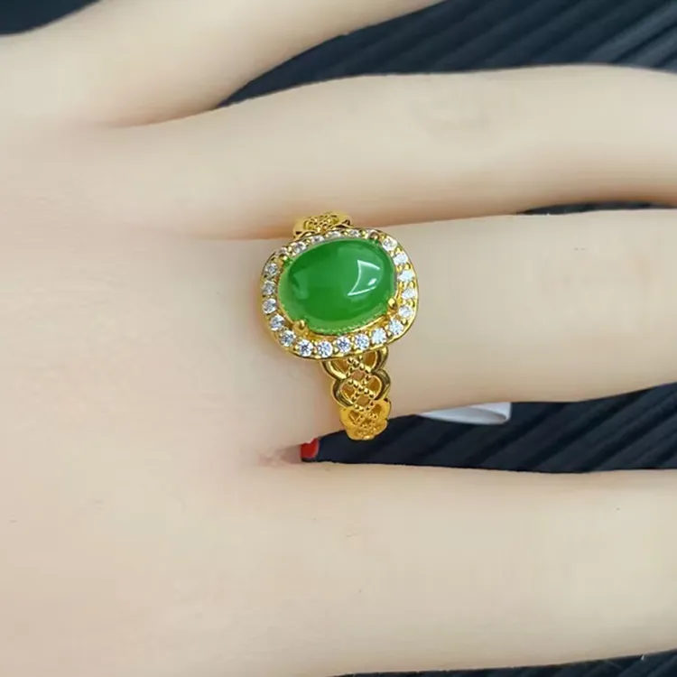 黄金和田玉戒指999足金镶嵌工艺女款指环和田碧玉送妈妈礼物