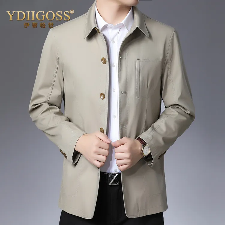 YDIIGOSS夹克男春秋新款纯棉中年男士外套休闲秋装翻领外套男