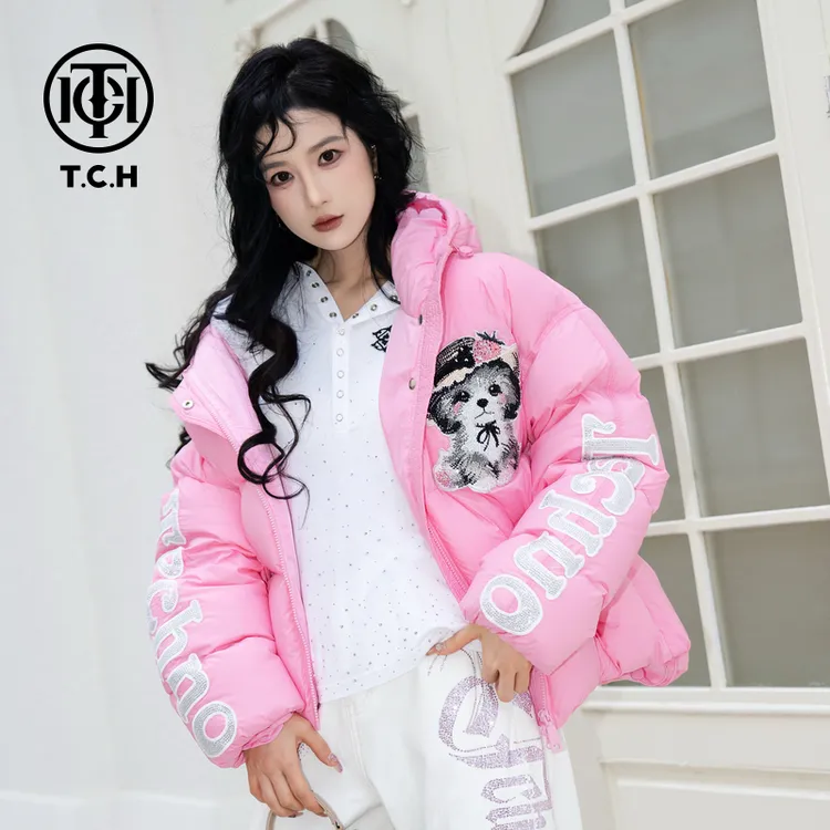 TCH私服秋冬可爱风烫钻时尚粉色卡通羽绒外套T75C19E9010私服tch
