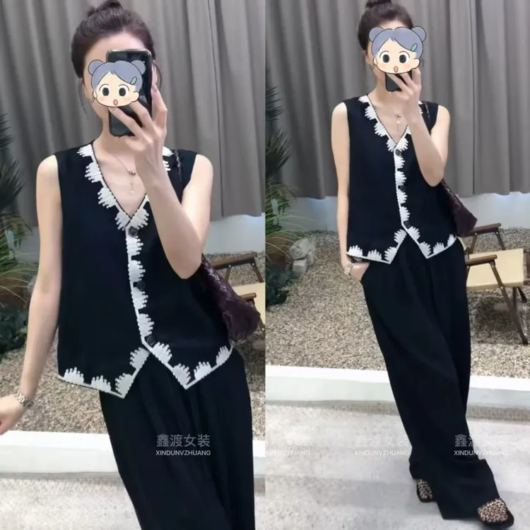 2025夏季新款时尚显瘦气质女士网红洋气两件套百搭款D9049