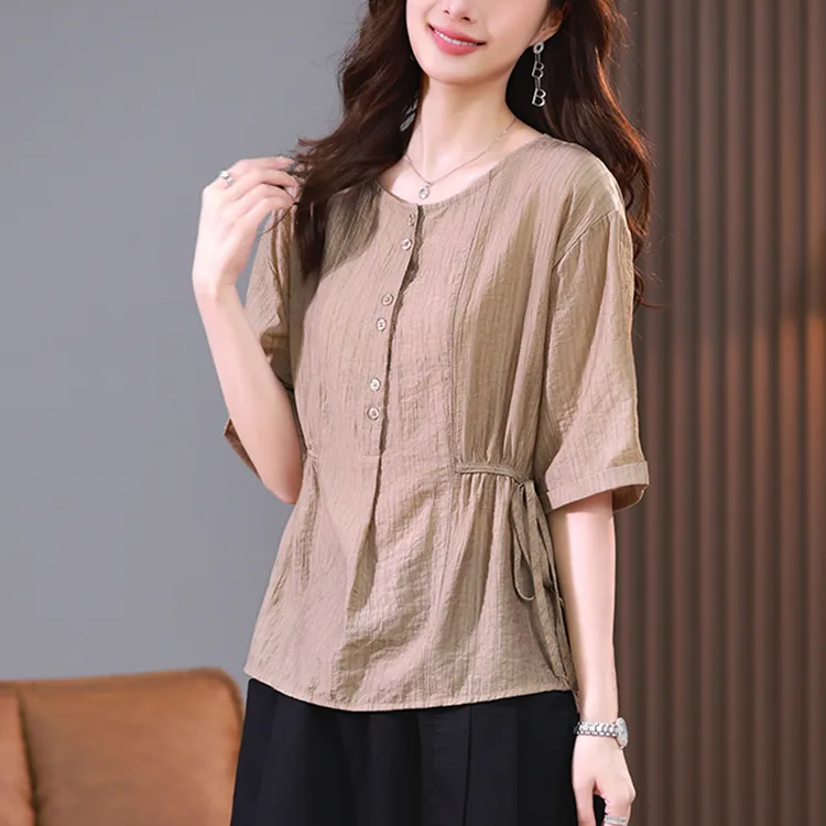 薄款休闲高贵短袖衬衫洋气女夏季小众衬衣大码女装妈妈宽松上衣
