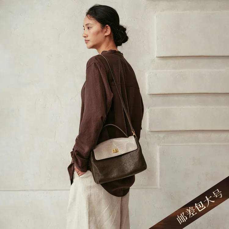 【黄奕同款】AVALEA葳里 头层植鞣拼鳄鱼纹牛皮单肩女包升级版大号