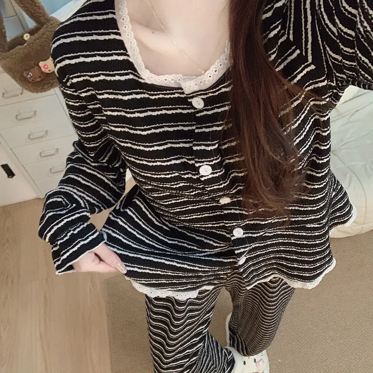 【带胸垫一体】韩系公主风睡衣女款春秋季亲肤棉长袖长裤家居服套装