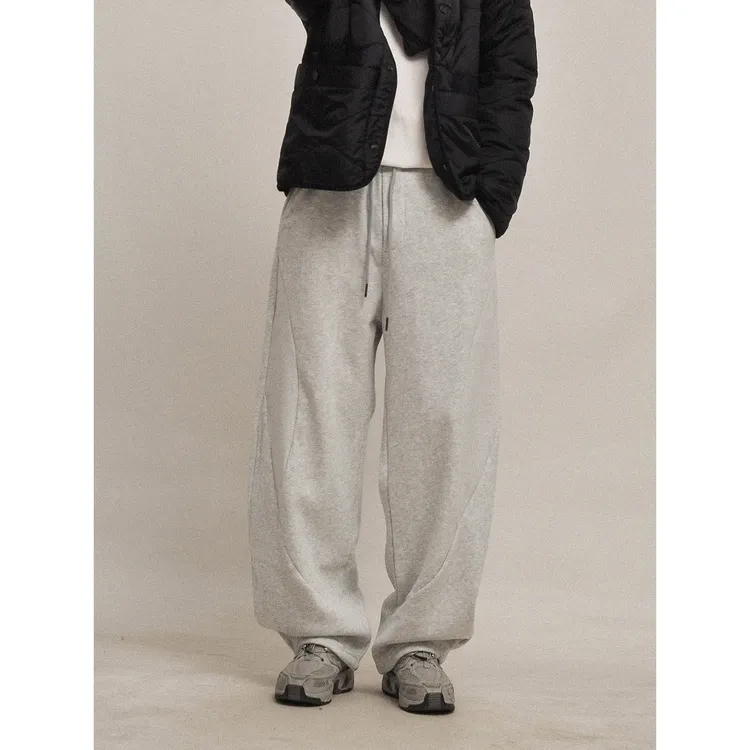 上身巨舒服！慵懒风螺纹拼接冬季加绒保暖休闲宽松垂感弯刀卫裤潮