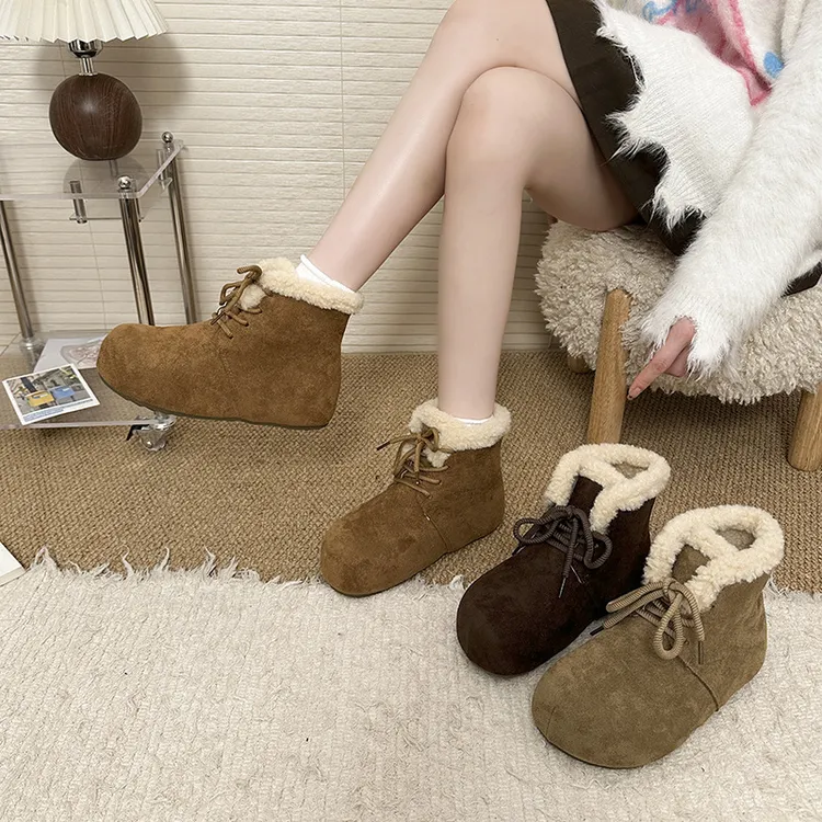 【高货捡漏】5cm韩版博肯鞋绒面内增高雪地靴冬季加绒保暖毛毛短靴
