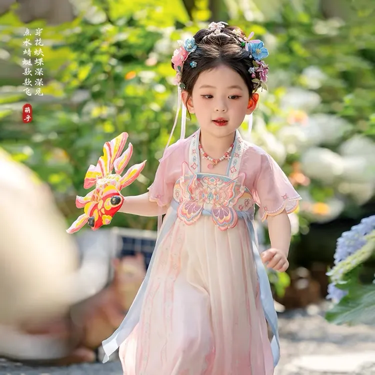 汉服女童2025夏季新款女童古装汉服儿童国风襦裙公主裙短袖连衣裙